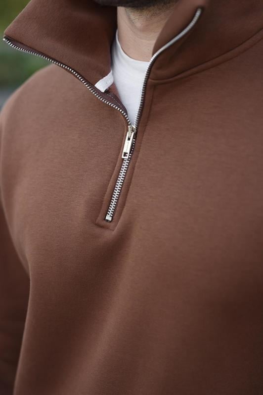 MDX Brown Zippered Stand Collar Kangaroo Pocket Men's Sweatshirt E7159 - Tempe