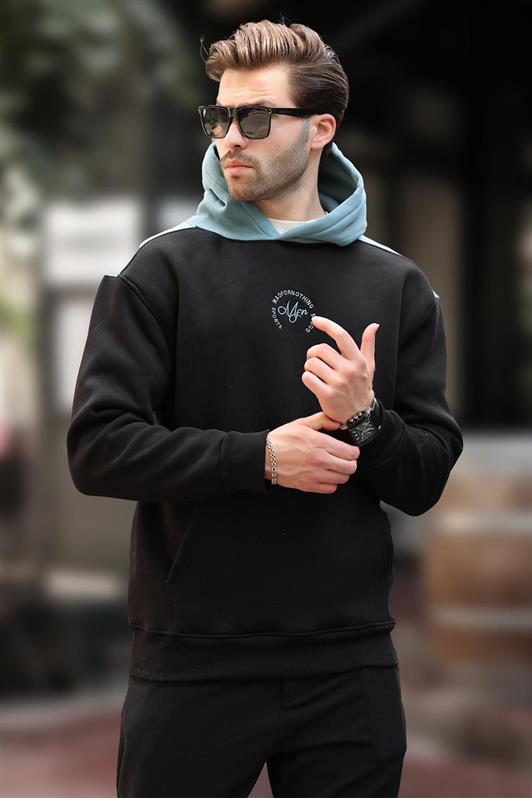 MDX Black Hooded Color Block Embroidered Detail Men's Sweatshirt 7088 - Trento