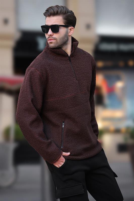 MDX Painful Brown Stand Collar Half Zip Buckle Sweatshirt 7084 - Konstanz