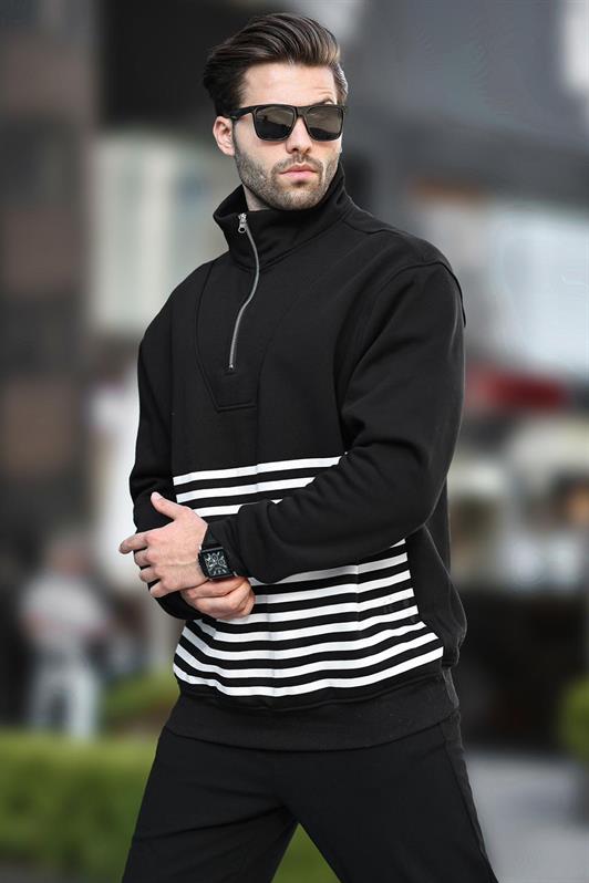 MDX Black Zippered Striped Sweatshirt 7056 - Nordhausen