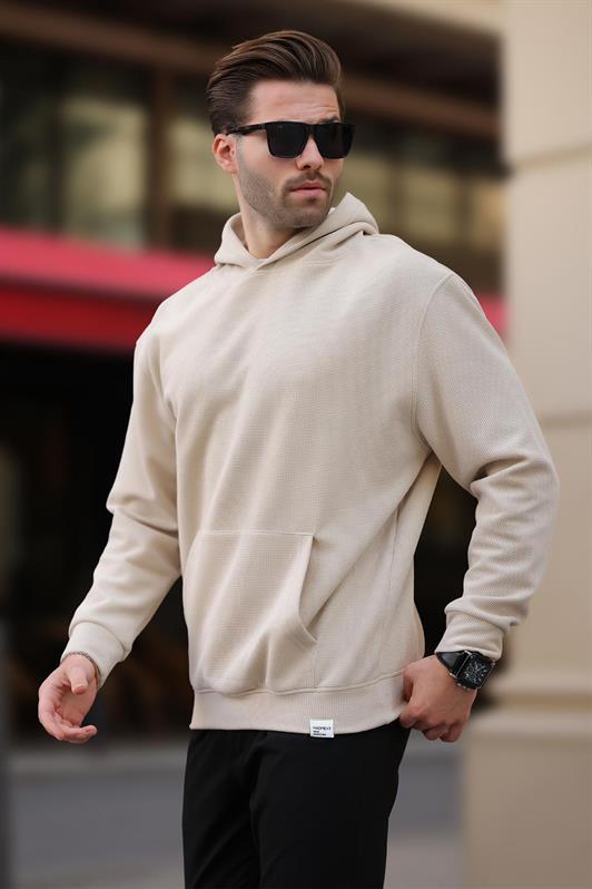 MDX Beige Hooded Sweatshirt with Pocket Detail 7095 - Cedar Rapids