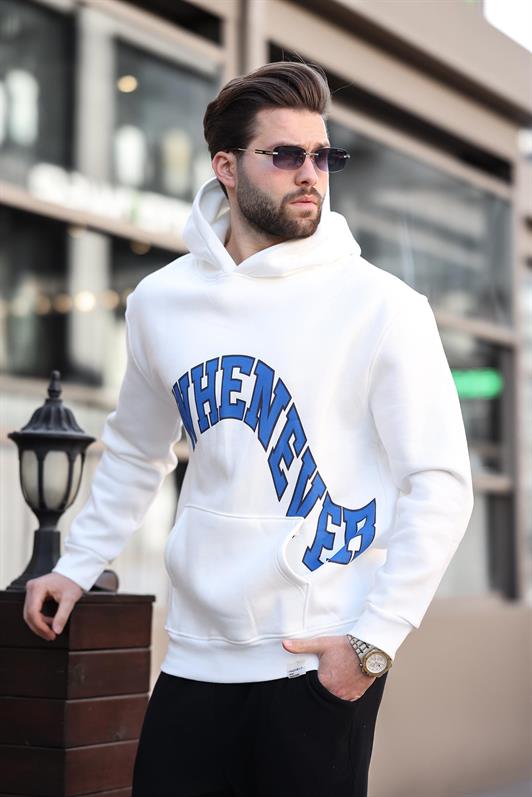 MDX Ecru Hooded Printed Pocket Detail Men's Sweatshirt E7065 - Slobozia