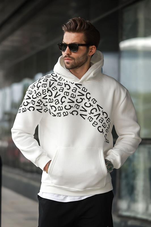 MDX Ecru Printed Hooded Men's Sweatshirt E7160 - Palma