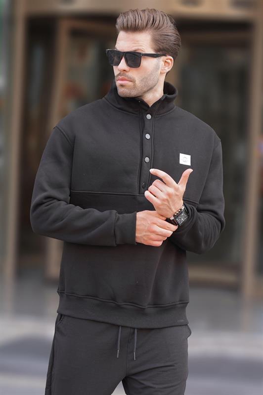 MDX Black Button-Detailed Men's Sweatshirt with Stand-Up Collar 7060 - Stoke-on-Trent