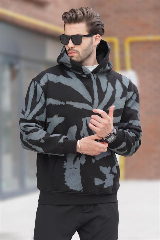 MDX Black Hooded Pocket Detailed Printed Men's Sweatshirt 7087 - Aurich