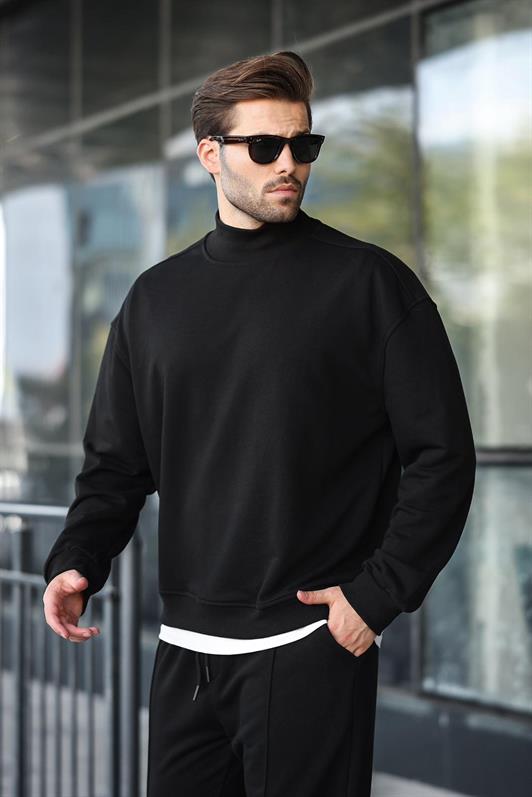MDX Black Half Fisherman Collar Men Basic Sweatshirt E7158 - Irvington