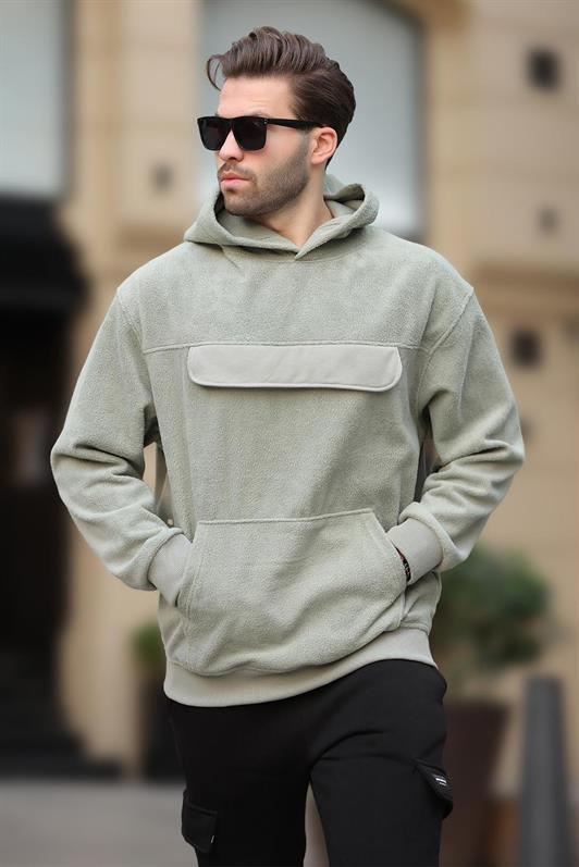 MDX Pistachio Green Hooded Zippered Pocket Detailed Men's Polar Sweatshirt 7097 - State College