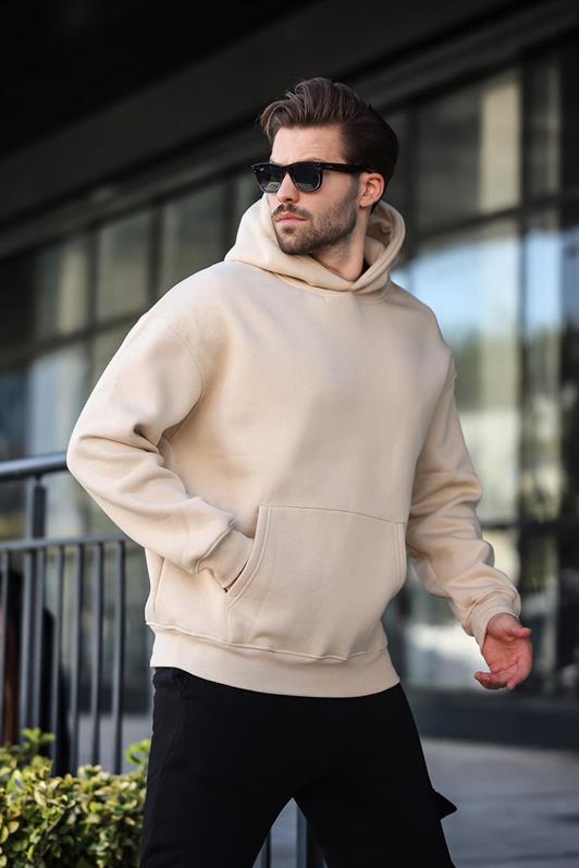 MDX Bej Kapüşonlu Kanguru Cep Erkek Sweatshirt E7169 - Riccione Marina