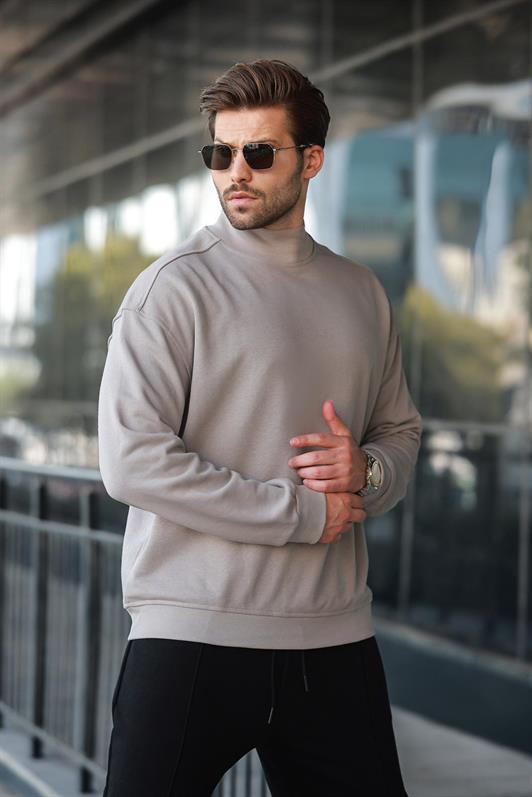MDX Painted Gray Half Fisherman Collar Men's Basic Sweatshirt E7158 - Actopan