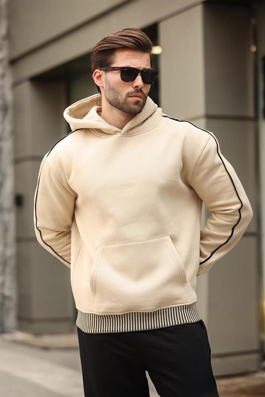 MDX Beige Hooded Kangaroo Pocket Men's Sweatshirt E7163 - Albuquerque