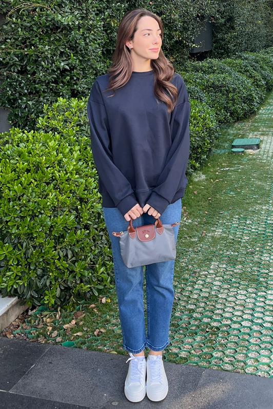 MDX Navy Blue Bicycle Collar Basic Sweatshirt MG2185 - Lancaster