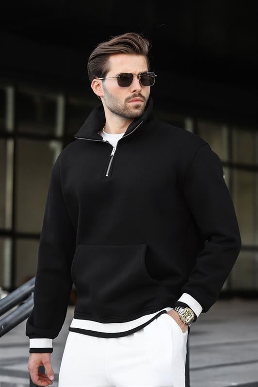 MDX Black Zippered Stand Collar Kangaroo Pocket Men's Sweatshirt E7159 - Lubbock