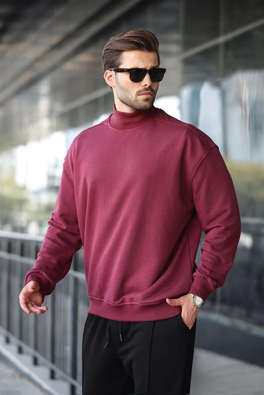 MDX Burgundy Half Fisherman Collar Men's Basic Sweatshirt E7158 - Salisbury