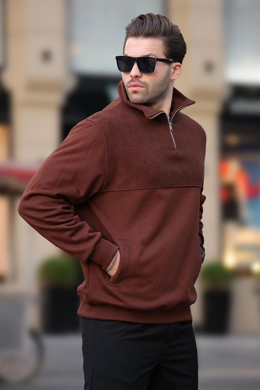 MDX Painful Brown High Neck Half Zip Polar Sweatshirt 7096 - Lagos de Moreno