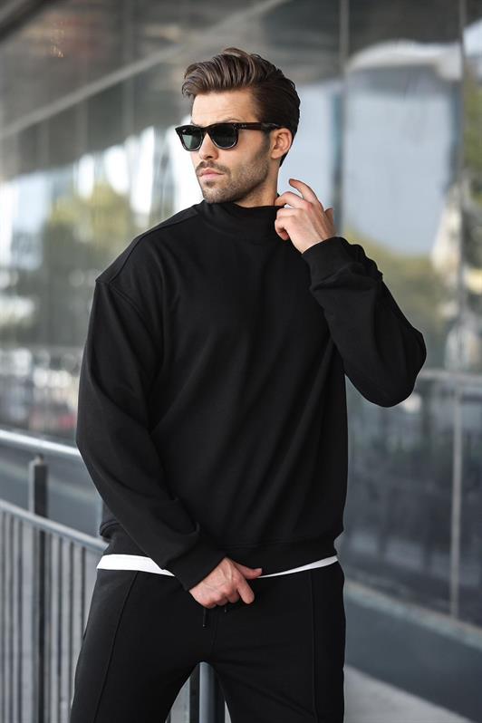 MDX Black Half Fisherman Collar Men Basic Sweatshirt E7158 - Irvington