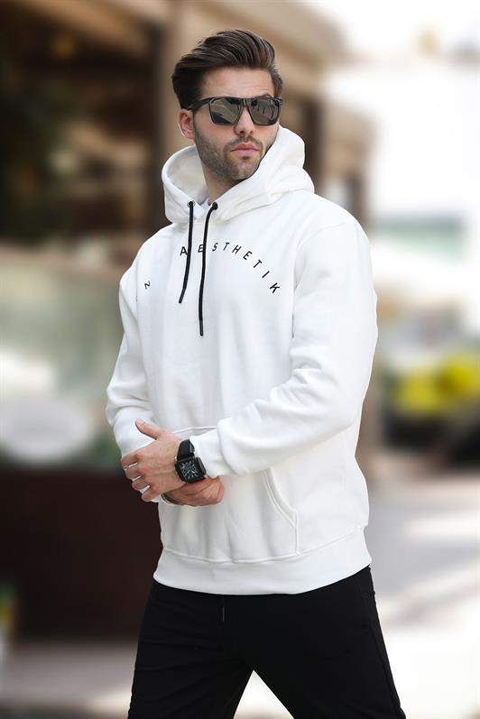 MDX Ecru Hooded Pocket Detailed Embroidered Men's Sweatshirt 7054 - Pokrov