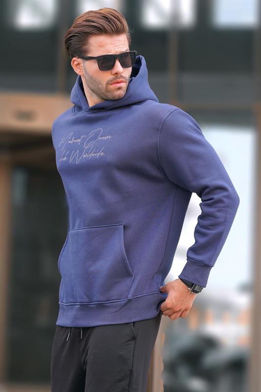 MDX Navy Hooded Pocket Detailed Printed Men's Sweatshirt 7064 - Agrínio