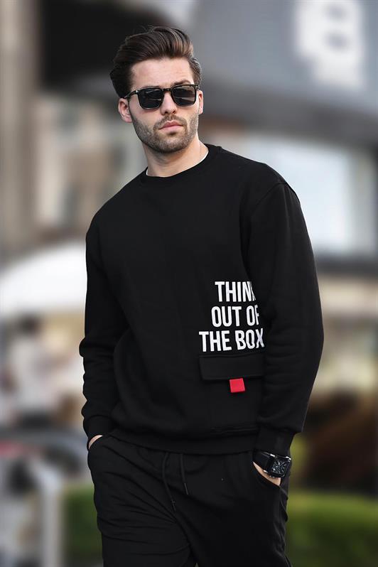 MDX Black Bicycle Collar Shirred Pocket Detailed Printed Men's Sweatshirt 7061 - Chervonohrad