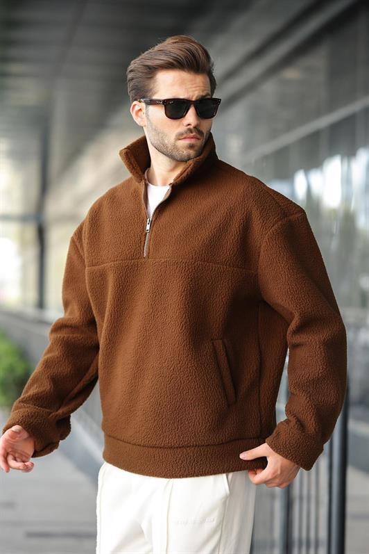 MDX Brown Half-Zip Stand Collar Polar Sweatshirt E7165 - Puerto del Rosario