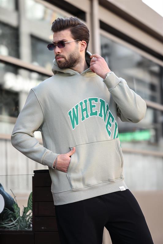 MDX Men's Sweatshirt with Hoodie in Unripe Green with Printed Pocket Detail E7065 - Juchitán de Zaragoza