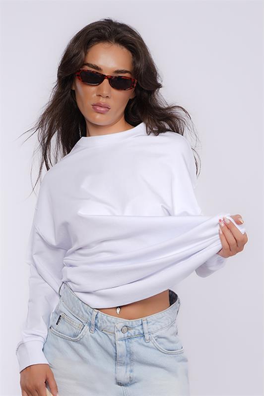 MDX Beyaz Basic Oversize Kadın Sweatshirt MG1686 - Long Beach