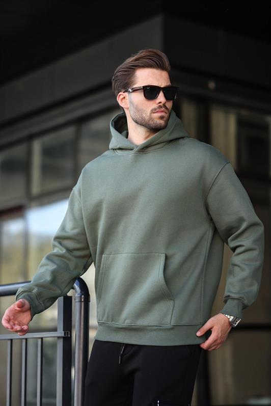 MDX Haki Kapüşonlu Kanguru Cep Erkek Sweatshirt E7169 - Santa Catarina Otzolotepec
