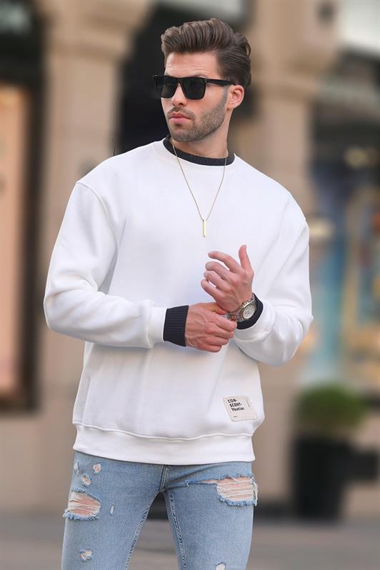 MDX Ecru Bicycle Collar Oversized Sweatshirt with Shirred Arm Detail Men's Sweatshirt 7043 - San Andrés Cholula