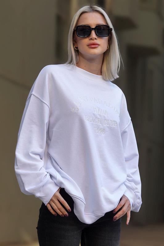 MDX White Bicycle Collar Printed Sweatshirt MG1924 - Rossano