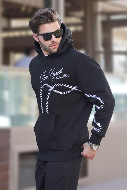 MDX Black Printed Hooded Men's Sweatshirt with Pocket Detail 7067 - East Providence