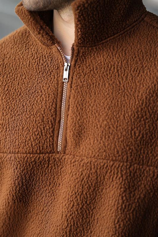 MDX Brown Half-Zip Stand Collar Polar Sweatshirt E7165 - Puerto del Rosario