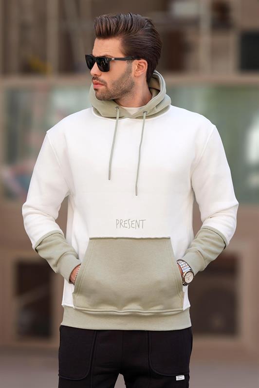 MDX Ecru Hooded Printed Pocket Detail Men's Sweatshirt 7083 - Perinton