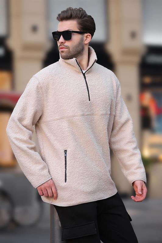 MDX Ecru High Neck Half Zip Boucle Sweatshirt 7084 - Carson