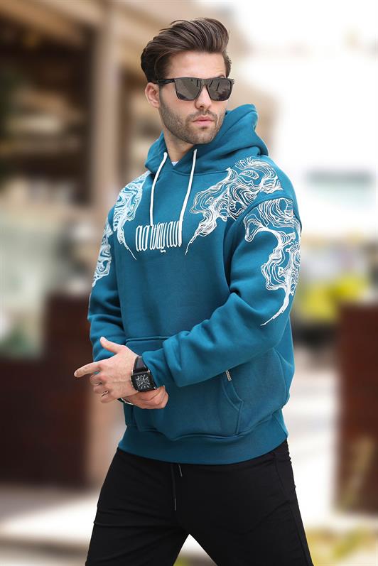 MDX Petrol Blue Hooded Pocket Detailed Printed Men's Sweatshirt 7052 - Neustadt