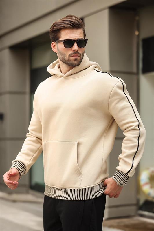 MDX Beige Hooded Kangaroo Pocket Men's Sweatshirt E7163 - Albuquerque
