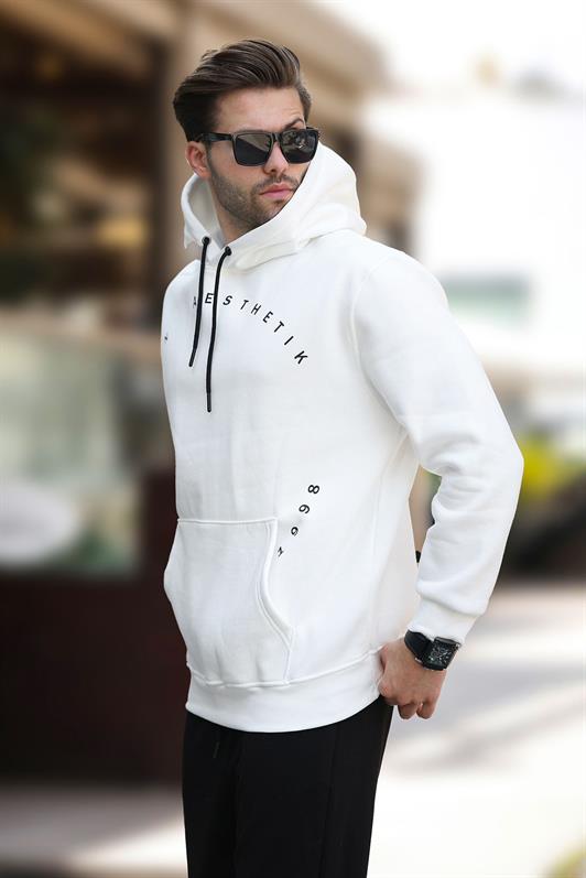 MDX Ecru Hooded Pocket Detailed Embroidered Men's Sweatshirt 7054 - Pokrov