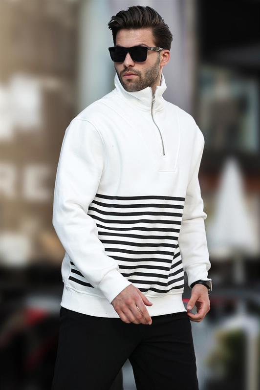 MDX Ecru Striped Sweatshirt with Zip Collar 7056 - Šiauliai