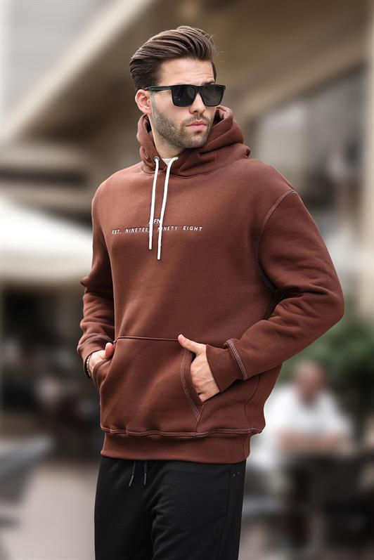 MDX Men's Sweatshirt with Hood, Embroidered Detail, and Pocket in Pain Brown 7066 - Fredericton