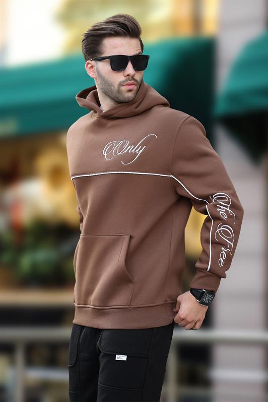 MDX Brown Hooded Men's Sweatshirt with Stripe Detail Print 7091 - Sparks