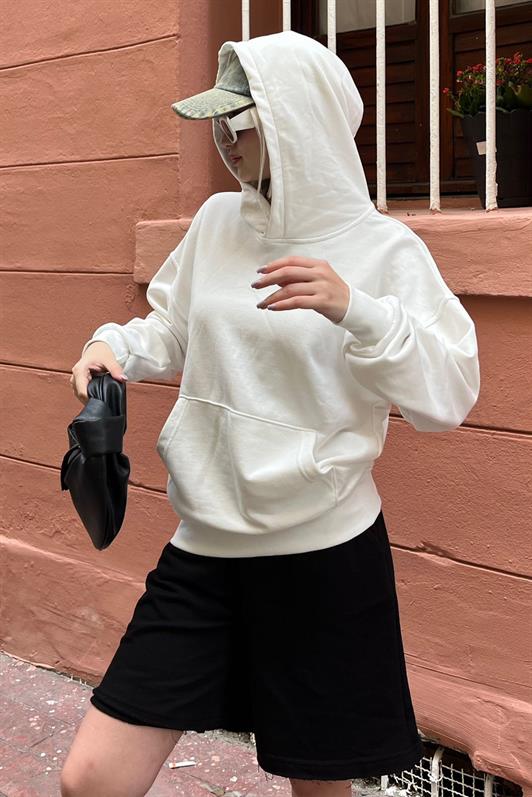MDX Ecru Hooded Oversized Pocket Sweatshirt MG2207 - Maravatío de Ocampo