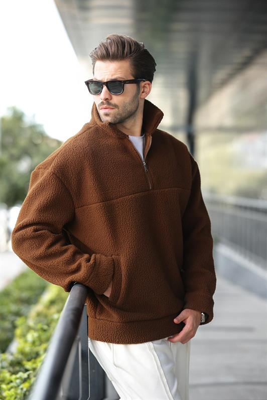 MDX Brown Half-Zip Stand Collar Polar Sweatshirt E7165 - Puerto del Rosario