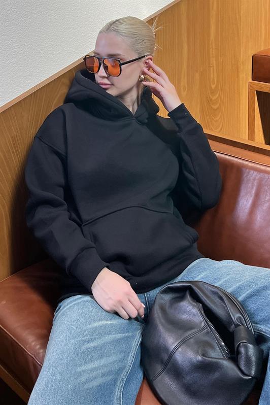 MDX Black Hooded Oversized Sweatshirt with Beige Details and Pockets MG2206 - Canterbury