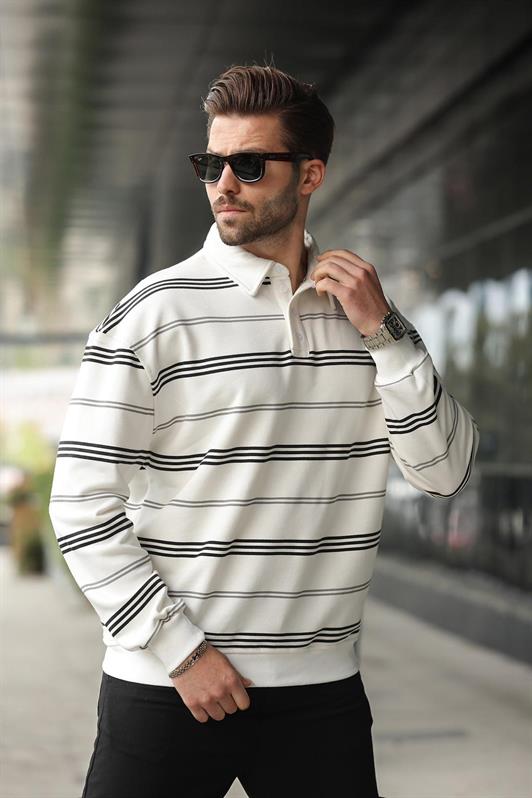 MDX Ecru Striped Polo Neck Men's Sweatshirt E7172 - Alhaurín de la Torre