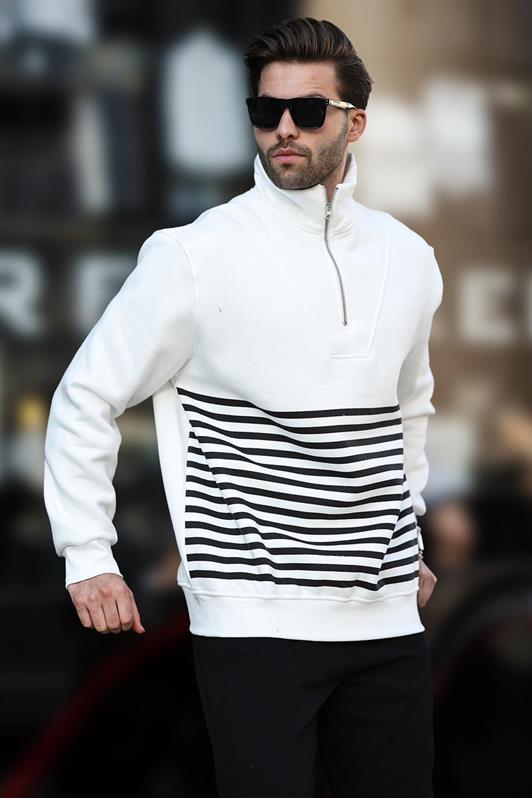 MDX Ecru Striped Sweatshirt with Zip Collar 7056 - Šiauliai