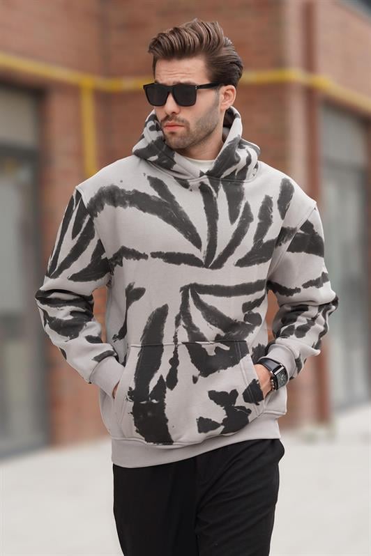 MDX Printed Men's Sweatshirt with Hood and Pocket Detail in Gray 7087 - Steinfurt