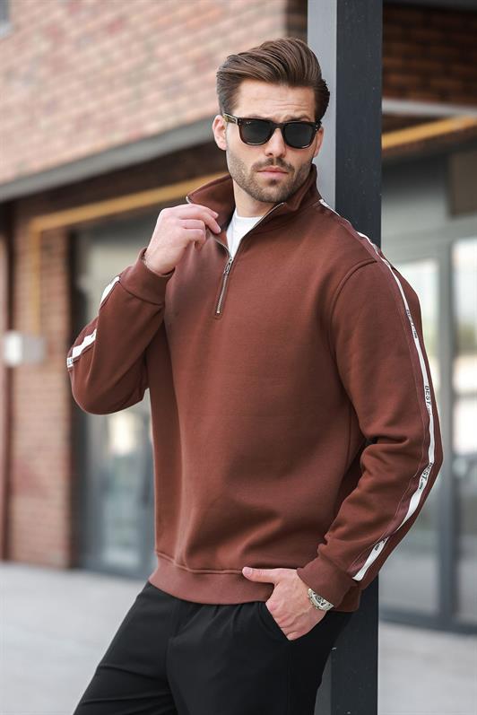 MDX Painful Brown Half Zip Fisherman Collar Men's Sweatshirt E7164 - Como