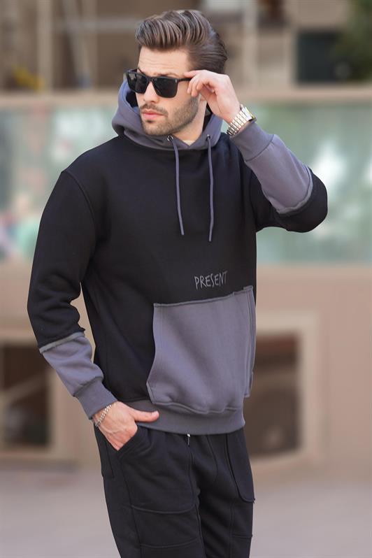 MDX Black Hooded Printed Pocket Detail Men's Sweatshirt 7083 - Galway