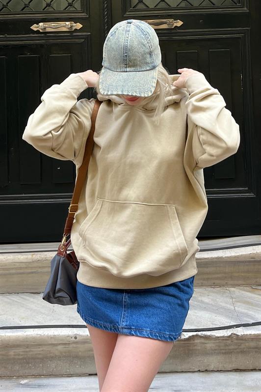 MDX Beige Hooded Oversized Pocket Sweatshirt MG2207 - Hemet