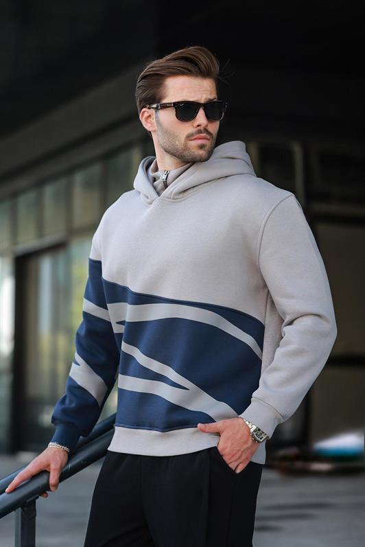 MDX Men's Hooded Zipper Collar Patterned Sweatshirt in Gray E7162 - Terrebonne
