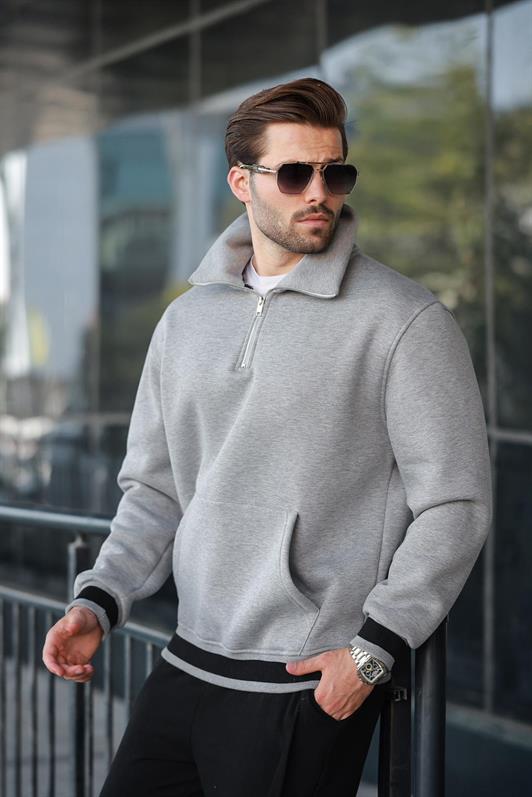 MDX Grimelanj Zippered Stand-up Collar Kangaroo Pocket Men's Sweatshirt E7159 - Mission