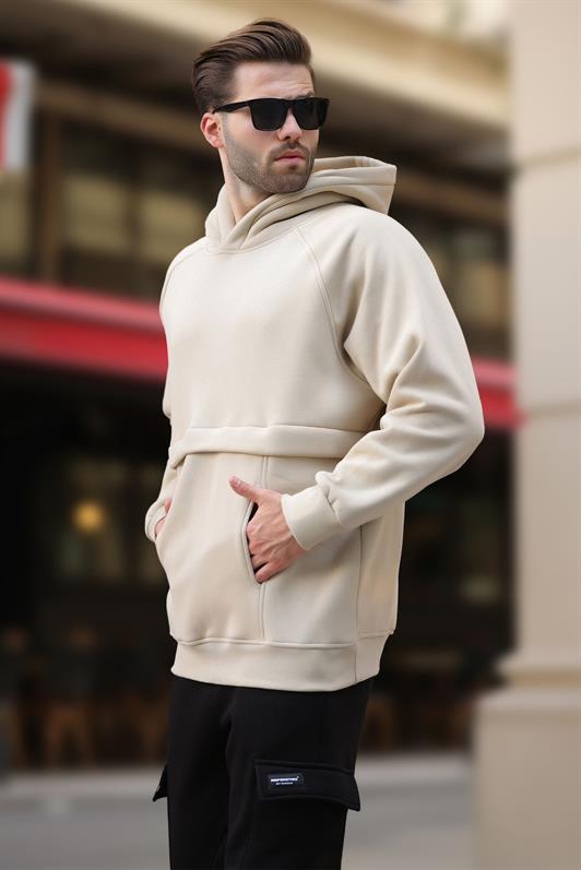 MDX Beige Hooded Men's Sweatshirt with Pocket Detail 7092 - Yorktown